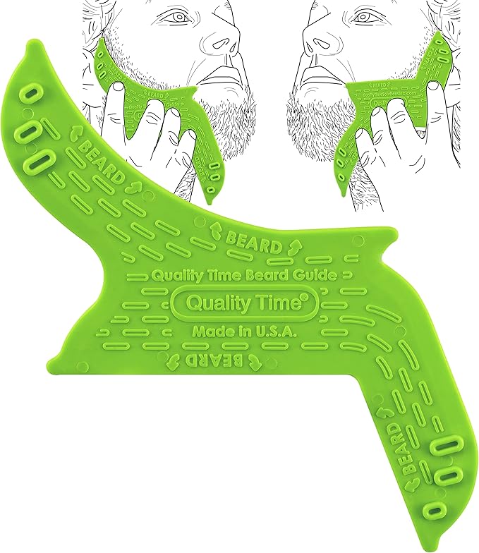 Quality Time Beard Shaping Tool Guide; Flexible Beard Guard, Do-it-Yourself, Innovative Design Template, Haircut Trimming Stencil - Beard Lineup Shaving Guide, Made in USA
