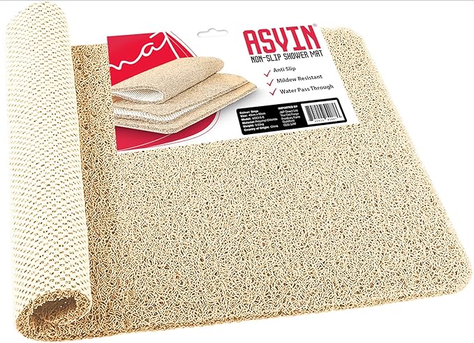 Asvin Soft Textured Bath, Shower, Tub Mat, 24x16 Inch, Phthalate Free, Non Slip Comfort Bathtub Mats with Drain, PVC Loofah Bathroom Mats for Wet Areas, Quick Drying