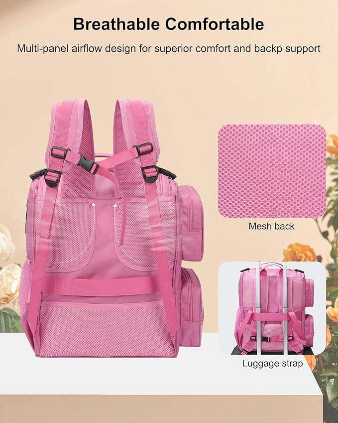 Relavel Hair Tools Travel Bag Hair Stylist Backpack Hairdresser Cosmetology Bag, Heat Insulation Full Layer for Curling Iron, Hair Straightener, Travel Accessories Case Barber Organizer (Rose Pink)