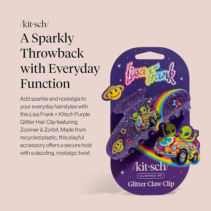 Lisa Frank x Kitsch Purple Glitter Hair Clip for Women – Secure Hold Claw Clip | Sparkly Hair Accessories with Strong Grip | Ideal Gifts for Women, Teens - Zoomer and Zorbit