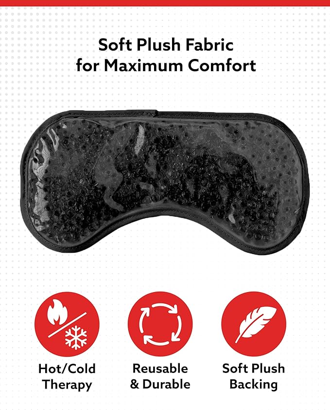 Alpi Plush Gel Beads Hot/Cold Eye Mask – Eye Masks for Dark Circles and Puffiness – Microwavable Plush Pack for Relaxation & Tension Comfort – Reusable Heated or Cooling Compress – Black, 8”x4”