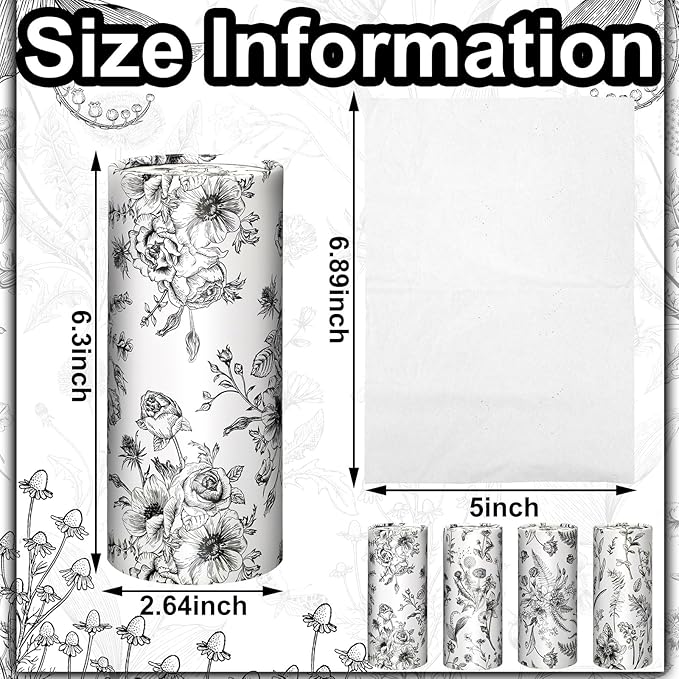 Zonon 8 Pcs Vintage Floral Round Tissues Holder Car Tissues Cylinder with Facial Tissue Bulk Black Flower Tissue Box Travel Tube for Spring Car Decoration with 50 Sheets for Cup Holder Round Container
