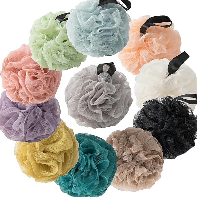 Loofah Sponges for Shower,Exfoliating Cleaning Bath Loofa Body Scrubber Balls for Women Men Washing,All Black 4 Pack