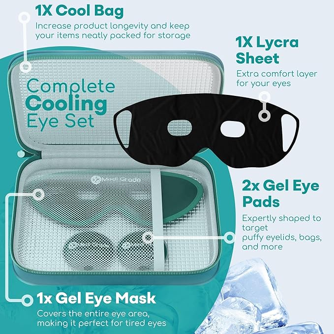 Medi Grade Cooling Gel Eye Mask for Puffy Eyes – Reusable Gel Eye Mask and Cooling Eye Pads with Thermo-Bag for Dark Circles and Morning/Night Skincare Routine – Reversible Cold Eye Mask