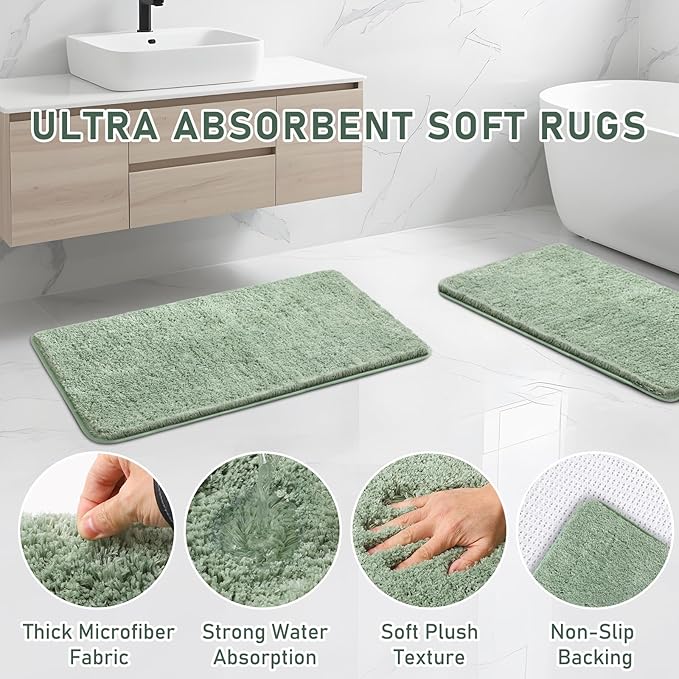 Bathroom Accessory Set - Bathroom Sets with Shower Curtain and Rugs, Sage Green Bathroom Set, 27PC Bathroom Accessories Set, Mini Trash Can, Toilet Brush, Trash Can & Soap Dispenser
