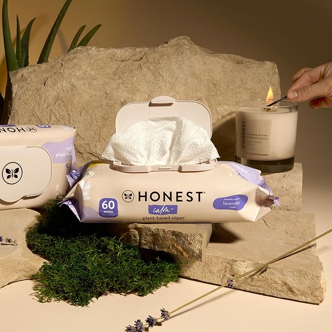 The Honest Company Calm and Cleanse Naturally Scented Wipes, Cleansing Multi-Tasking 99% Water Plant Based Hypoallergenic, Lavender, 60 Count