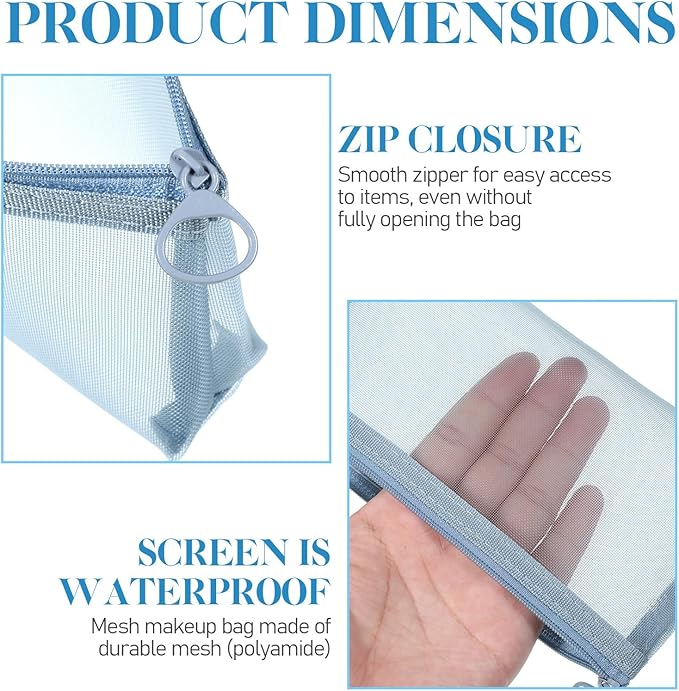 4 Pcs Mesh Makeup Brush Bag, Nylon Mesh Zipper Bags Small Makeup Brush Pouch with Zipper Portable Clear Meshs Makeups Bags Zippers Pouch Cosmetic Bag for Home Office Travel Accessories Organizer