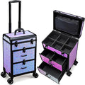 Adazzo Professional Rolling Makeup Train Case with Drawers, Large Cosmetic Trolley with Locks, Cosmetics Storage Organizer Make up Case for Travel Makeup/Nail Art/Hair Styling, Shiny Pink
