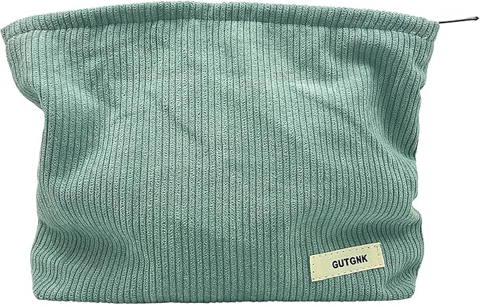 GUTGNK Corduroy Ladies Cosmetic Bag, Large Capacity Canvas Cosmetic Bag Travel Toiletry Bag Accessories Organizer, Light Blue Gray