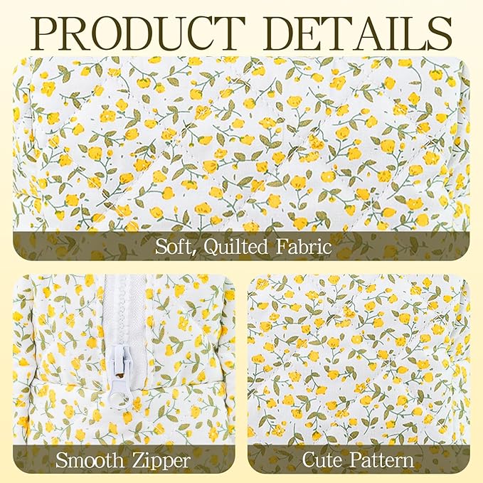 Quilted Makeup Bag Floral Cotton Make up Bag Puffy Coquette Makeup pouch Aesthetic Cute Travel Toiletry Bag for Women Girls
