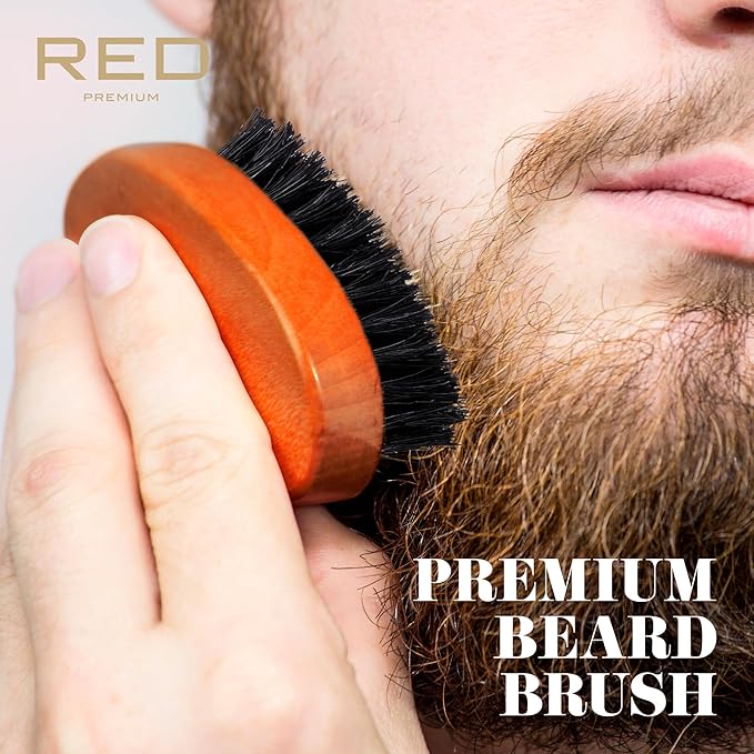 Red by Kiss Beard Brush with 100% Natural Boar Bristles for Men, Premium Wooden Brush, Beards Mustaches Grooming Shaving Comb, Tame and Soften Facial Hair (Pocket)