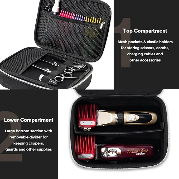 ProCase Hard Hair Clippers Case, Barber Supplies Hair Cutting Tool Accessories Storage Organizer, Trimmer Travel Bag for TPOB/Hatteker/Oneisal/Wahl 5Star/Andis Men Razor Guard Grooming Kits -Black
