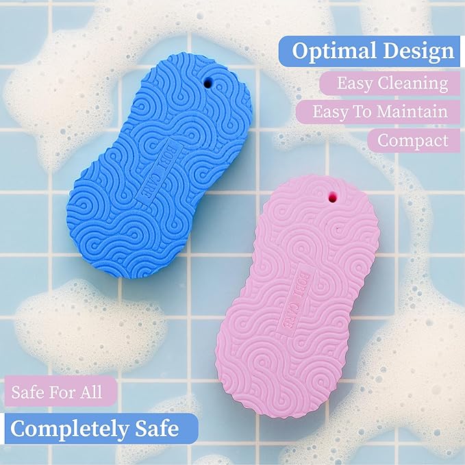 Magic Exfoliating Bath Sponge, 3D Super Soft Exfoliating Bath Sponge, Skin Friendly and Reusable for Adults Children and Pregnant Women Alternative to exfoliating Gloves (Blue + Pink)