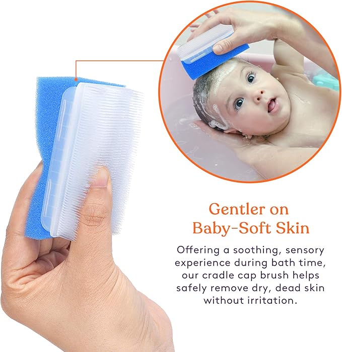 Special Supplies (6 Pack) Baby Bath Sponges Soft Foam Sensory Scrubber with Cradle Cap Bristle Brush - Body, Hair, and Scalp Cleaning - Gentle on Infant, Toddler Sensitive Skin - Great Sensory Feel