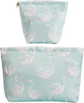 2-Pack Swan Print Makeup Bag Set - Large Capacity Light Blue Cosmetic Organizer | Travel Toiletry Pouch for Women Girls (Cute Animal Print, Zipper Closure)