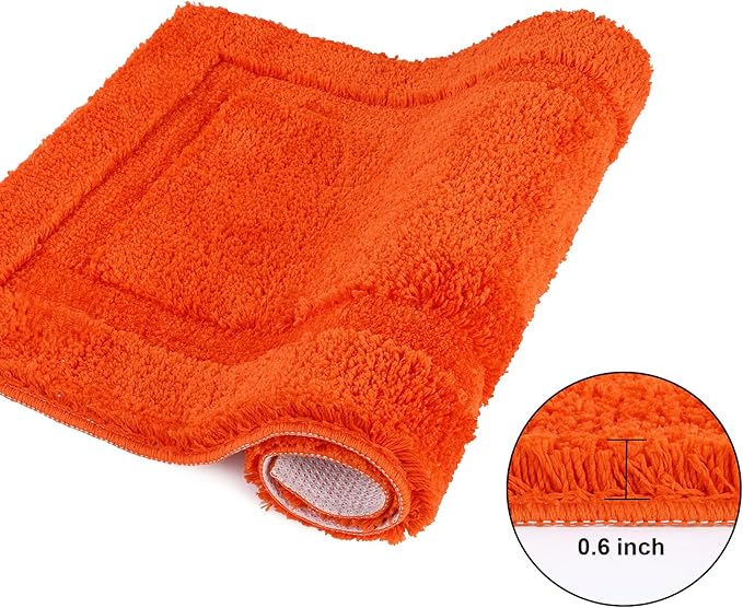 SHACOS Orange Fall Bathroom Rugs Sets 2 Piece 20x32 + 16x24 inch, Non Slip Bath Mat Microfiber Washable Bath Rugs, Soft Fluffy Water Absorbent Carpet for Bathroom Floor Shower Bathtub