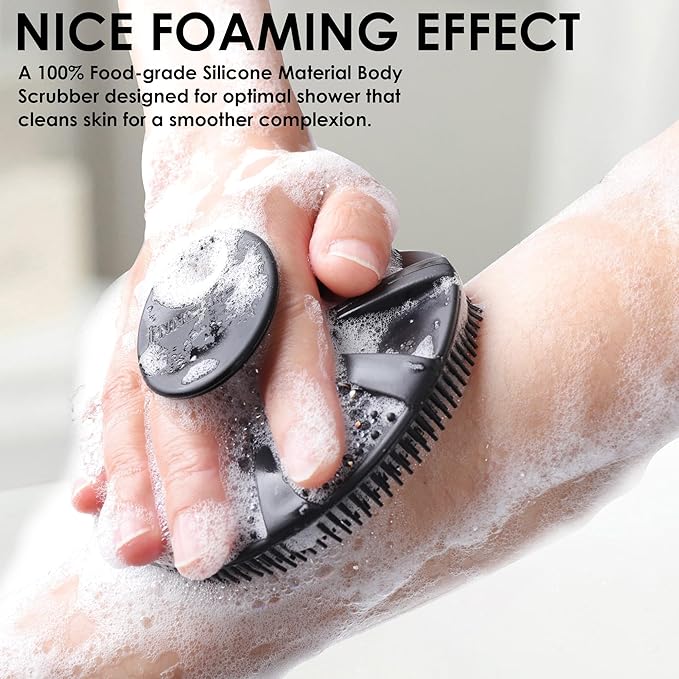 INNERNEED Food-Grade Soft Silicone Body Scrubber Shower Brush Handheld Cleansing Skin Brush, Gentle Exfoliating and Lather Well (Pack of 3)