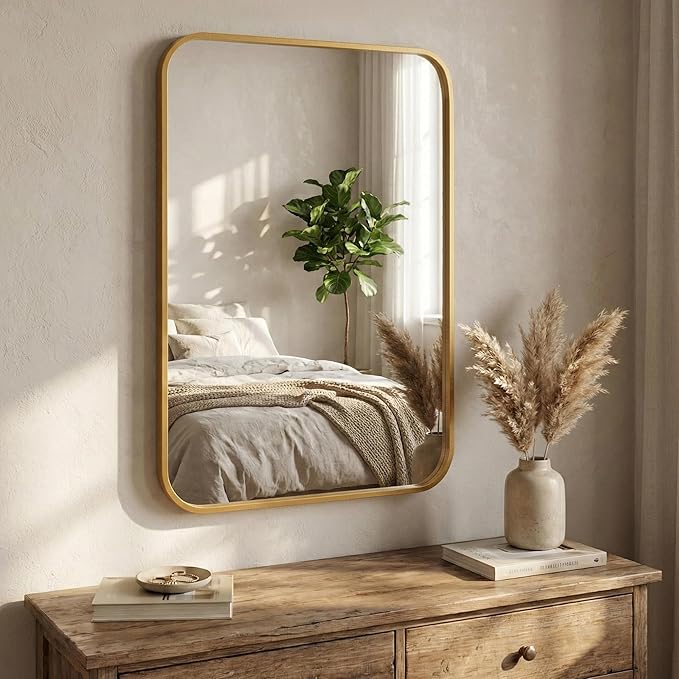 2-Pack 24x36 Inch Matte Gold Bathroom Vanity Mirrors | Flush Mount Deep Set Metal Wall Mirror for Over Sink | HD Shatterproof Glass, Rustproof