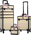 BYOOTIQUE Rolling Cosmetic Case 3-Piece Nail Tech Storage Cart on Wheels Hairdressing Brush Bags for Makeup Artist Salon Barbershop Hairstylist,Grace ForgetMeNot