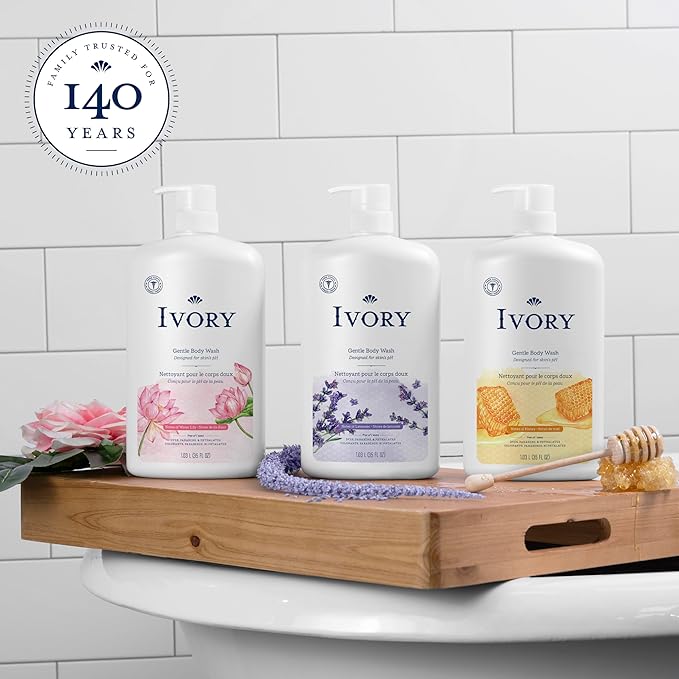 Ivory Body Wash, Designed for the Whole Family, Gentle Formula, Free of Dyes Heavy Perfumes Parabens Phthalates & Silicones, Designed for Skin's pH, Water Lily Scent, 35 oz