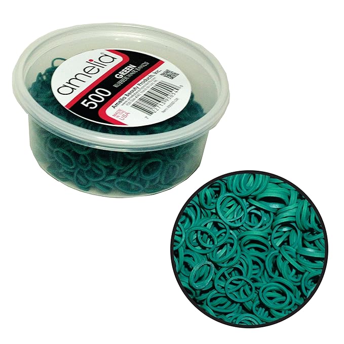 Amelia Beauty 500 Count Small Rubber Bands for Hair – ½" Green - USA - Recloseable Container - Mini Hair Elastics for Braids, Ponytails, Cornrows & Twists – Strong Hold Ponytail Holders