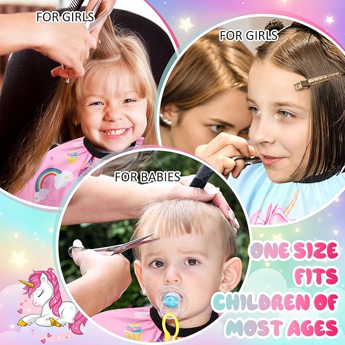 Ramede 2 Pcs Unicorn Barber Cape Professional Salon Hair Cutting Dye Hair Cut Apron Cape with Closure Cutting Cover for Kid
