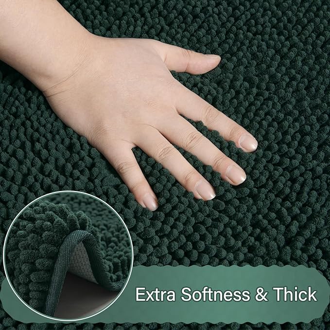 AROGAN Bathroom Rug Sets 2 Piece, 20"x20" U-Shaped Toilet Mat and 21"×34" Bath Mats Floor Set, Washable Bath Rug Set, Absorbent Soft Non Slip Bathroom Rug, Hunter Green