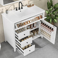 Harper & Bright Designs 36" Bathroom Vanity with Sink, Free Standing Vanity Set with 4 Drawers, Storage Racks, and Adjustable Shelf, Wood Bathroom Cabinet with Ceramic Basin for Bathroom, White