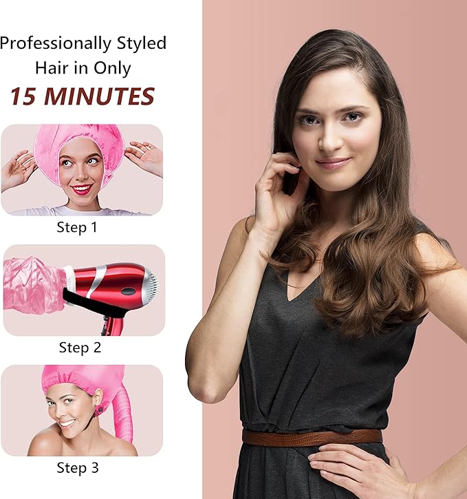 Safety Portable Hair Dryer Bonnet Attachment for Hair Styling - Deep Pink