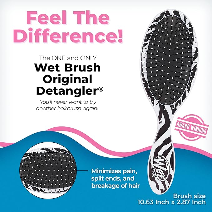 Wet Brush Original Detangler Brush - Zebra, Safari - All Hair Types - Ultra-Soft Bristles Glide Through Tangles with Ease - Pain-Free Comb for Men, Women, Boys & Girls (Pack of 2)