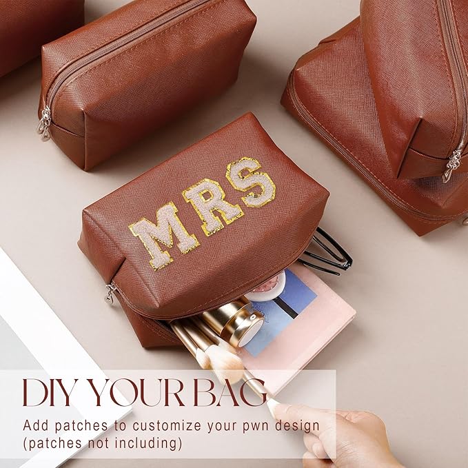 Kigeli 15 Pcs Aesthetic Makeup Bags PU Leather Cosmetic Pouches Waterproof Plain Toiletry Bags Makeup Pouches Bulk for Women Party Gift Travel Storage Organizer(Brown)