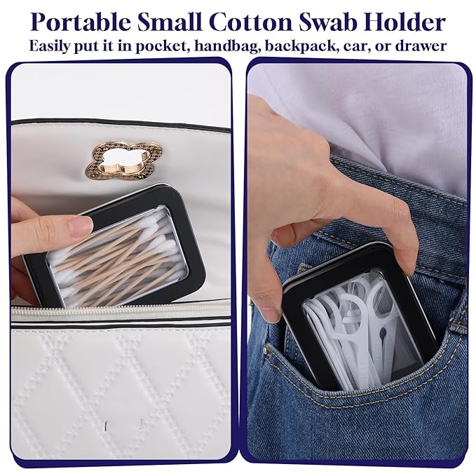 2Pcs Cotton Swab Holder for Travel, Portable Swab Case with Dustproof Lid, Travel Floss Picks Cases for Cotton Swabs Hair Ties Floss(Black)