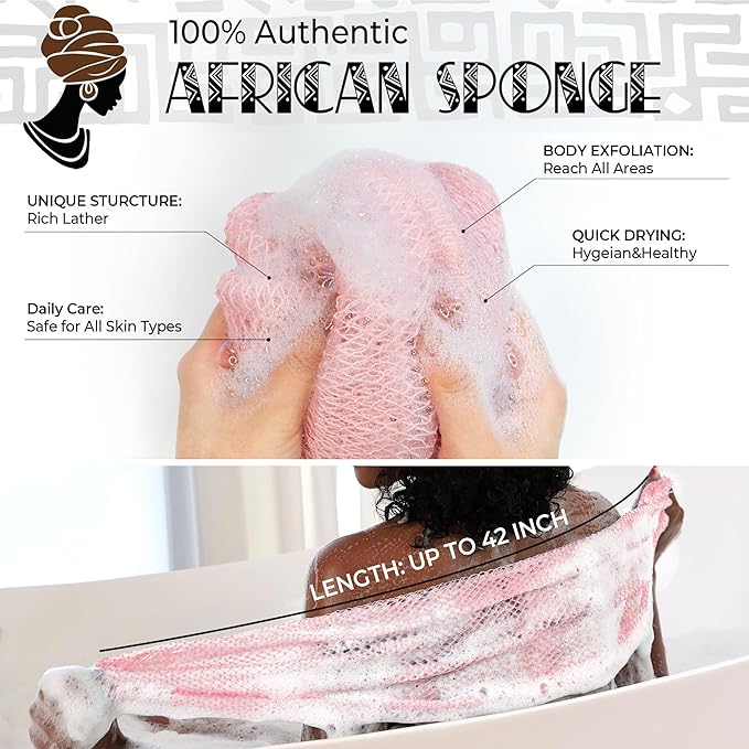 African Net Sponge Authentic - Exfoliating Back Scrub Bath Sponge with Knots - Afro Scrub Body Scrubber Exfoliator Washcloth - African Body Care Daily Use Shower Essentials