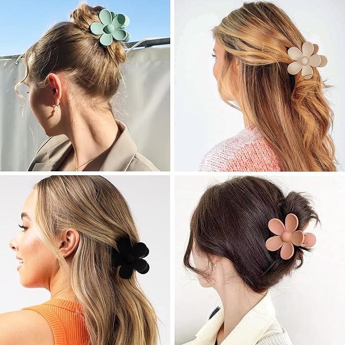 Flower Hair Clips 8PCS Hair Claw Clips For Women Thick Hair Matte Large Claw Clips Hair Jaw Clips Cute Big Dasiy Hair Clips Non Slip Strong Hold For Women Thin Hair, Hair Accessories For Women Girls Gifts 8 Colors
