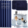 Blue Bathroom Accessories Set, 20 Pcs Glass Bathroom Set with Shower Curtain and Rugs, Soap Dispenser, Soap Dish, Cup, Qtip Jar, Toothbrush Holder, Stylish & Functional Bath Decor for Home, Apartment