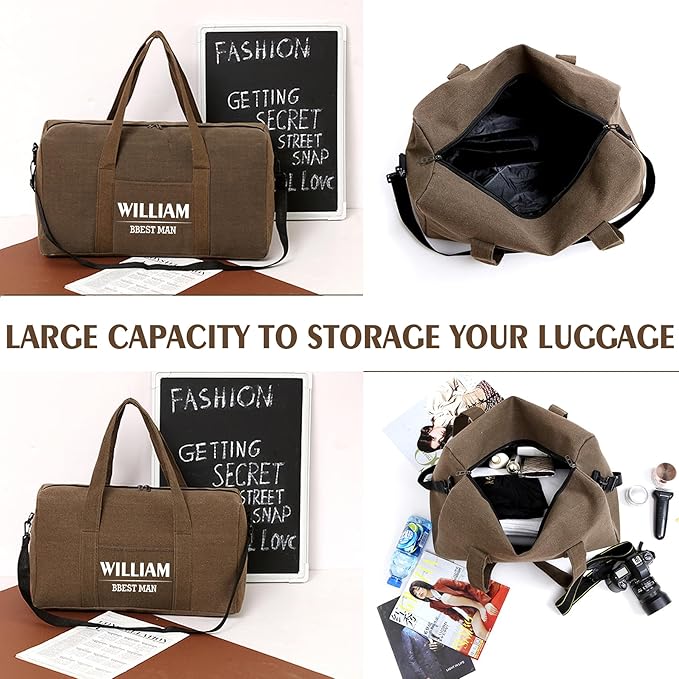 Flycalf Personalized Duffel Bag Travel for men Canvas Bag with Custom Name Foldable Shoe Compartment for Sports Gym