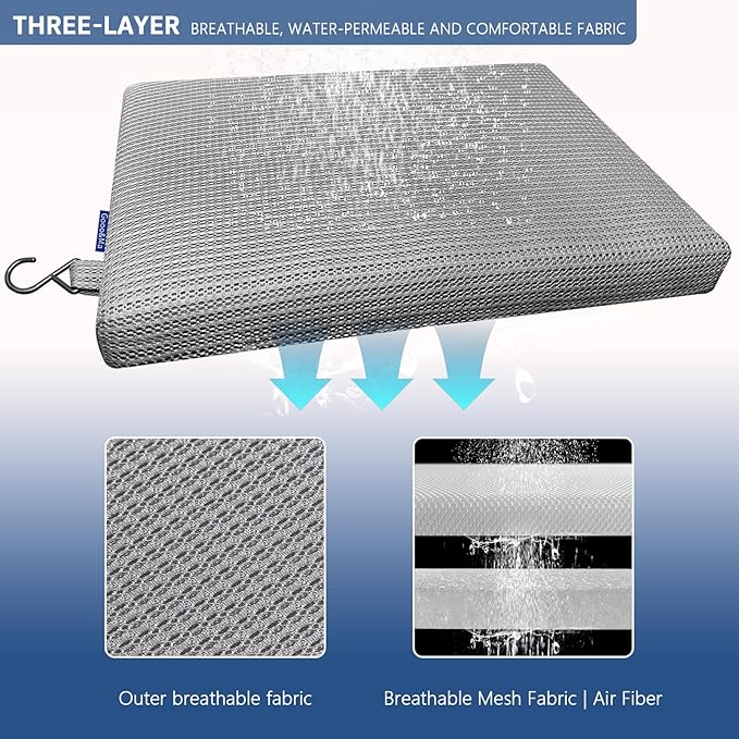 Gooo&Ma Non-Slip Waterproof Shower Seat Cushion Bathtub Pillow Shower Chair Bench Bathtub Cushion - with 3D Mesh & Hook - Bath Pillow，for Elderly，Pregnancy - Washable and Quick Drying(Gray)