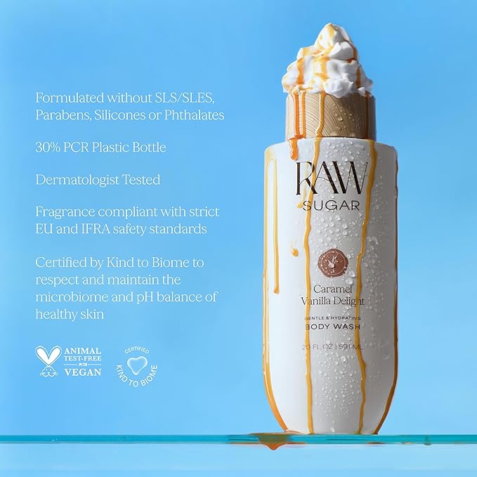 RAW SUGAR Body Wash, 20 fl oz, Caramel Vanilla Delight