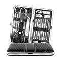 Teamkio Manicure Pedicure Set Nail Clippers Travel Hygiene Kit Stainless Steel Nail Cutter Care Set Scissor Tweezer Knife Ear Pick Utility Tools Grooming Kits with Leather Case 18 in 1 pcs (Black)