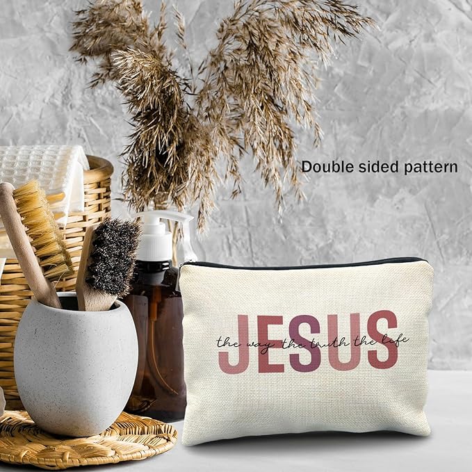 Jesus Cosmetic Bag - Christian Makeup Bag for Women & Girls, Bible Verse Design