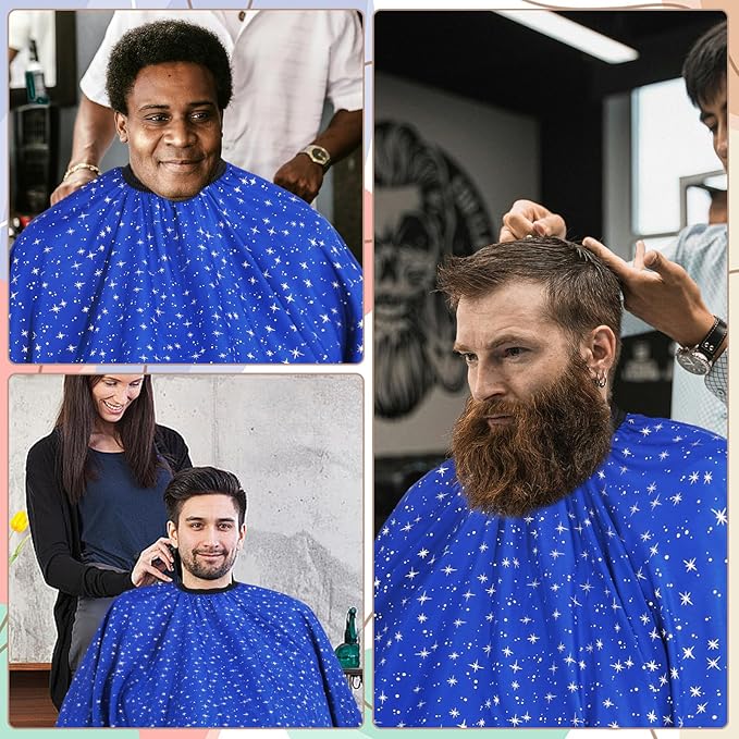 Professional Hair Cutting Cape with Neck Duster Brush, Large Size Salon Barber Cape for Men, Women and Kids(Blue with Stars)