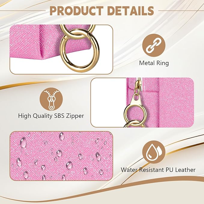 Mini Makeup Bag, Small Glitter Cosmetic Bag for Purse with Ring Buckle, Portable XS Travel Makeup Pouch for Girls Women Daily Use (Purple)