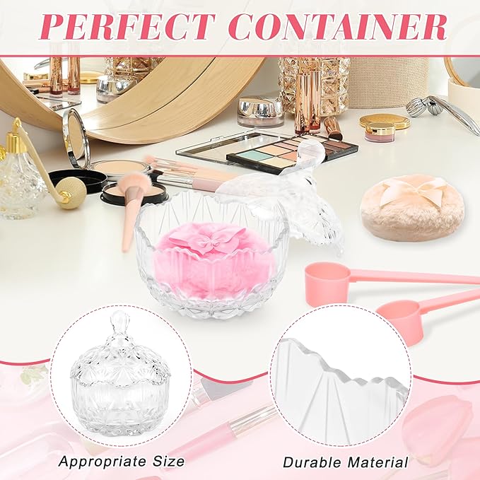 Coolrunner 5PCS Body Powder Puff and Container, Crystal Clear Powder Container with Powder Spoon, Dusting Powder with Puff for Women, Washable Reusable (Transparent)