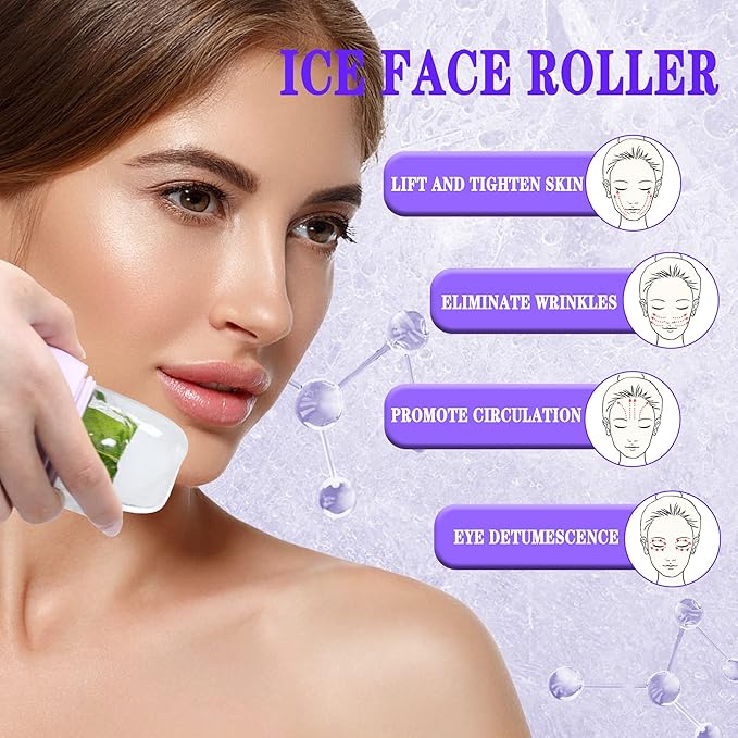 Ice Roller for Face Facial Beauty Mini Ice Roller for Eyes,Neck,Sunburn Puffiness Relief Reusable Silicone Face Ice Holder