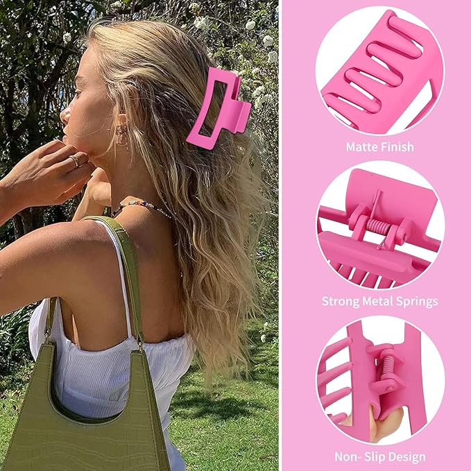 3.5 Inch Medium Hair Claw Clips 6 Pack Hair Clips for Women Square Rectangle Claw for Hair Banana Jaw Clips Hair Accessories for Girls (Pink Purple)