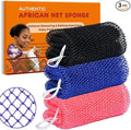 African Net Sponge Authentic, 3 Pieces African Exfoliating Net Sponge Body Back Scrubber Exfoliating Washcloth for Shower Bath for All Types Skin (Black+Pink+Blue, 3 Pcs)