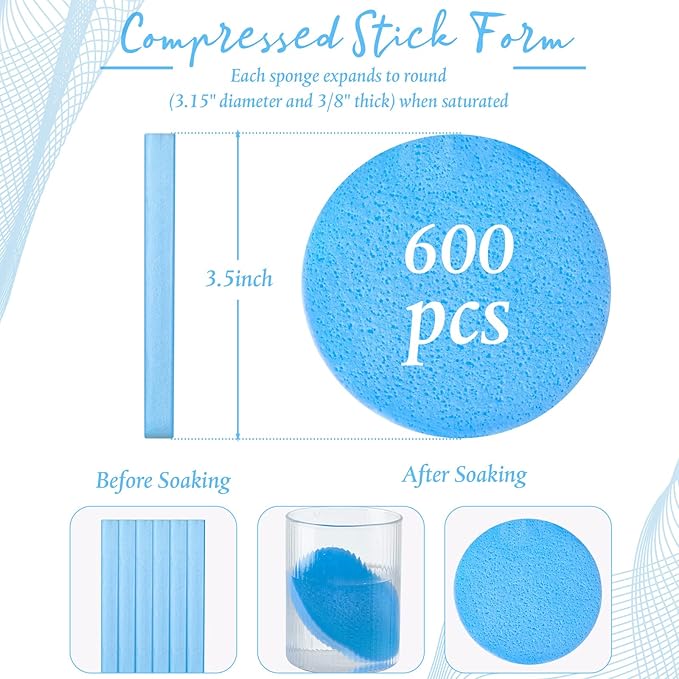 Foaincore 600 Pieces Compressed Facial Sponge Round Facial Sponge for Estheticians Face Sponges for Cleansing Makeup Removal Wash Pads Disposable Sponges for Women Spa Exfoliating Cleansing(Blue)