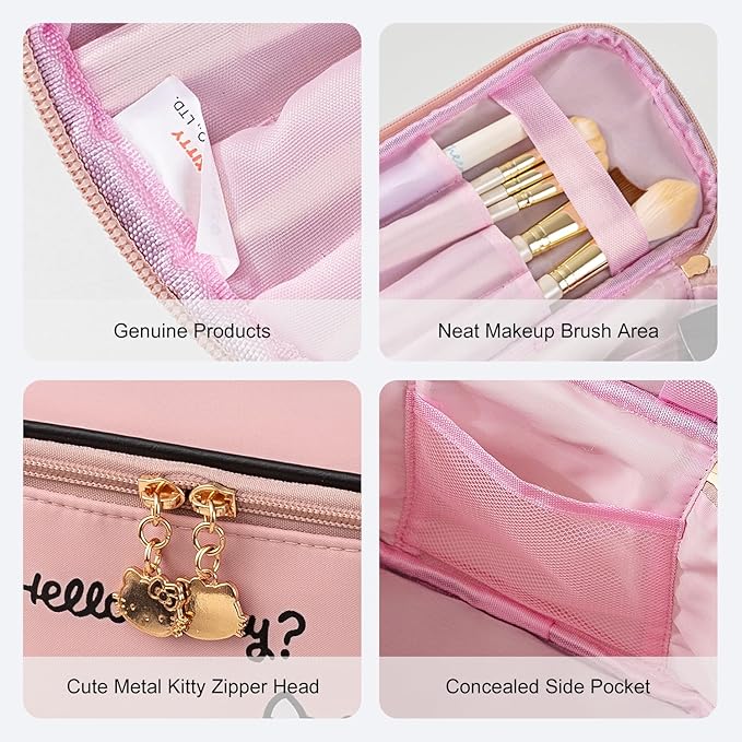 AmBealla Travel Makeup Bag Large Cosmetic Bags with Brush Holder,Pink Waterproof 2PCS Portable Cosmetic Case for Women,Toiletry Storage Bag for Skincare&Beauty Tools for Girls