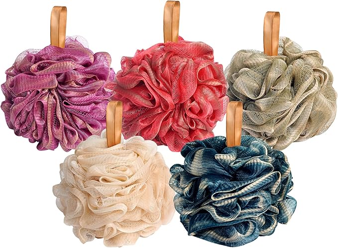 Fishent Loofah - Bath Sponge, 3 Pack 60G Large Shower Mesh Ball Soft Pouf Body Scrubber, Shower Loofah Fits for All Skin Types