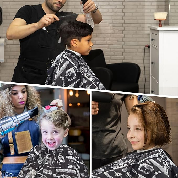 Professional Hair Cutting Cape with Neck Duster Brush, Large Size Salon Barber Cape for Men, Women and Kids(Barber Supplies Pattern)